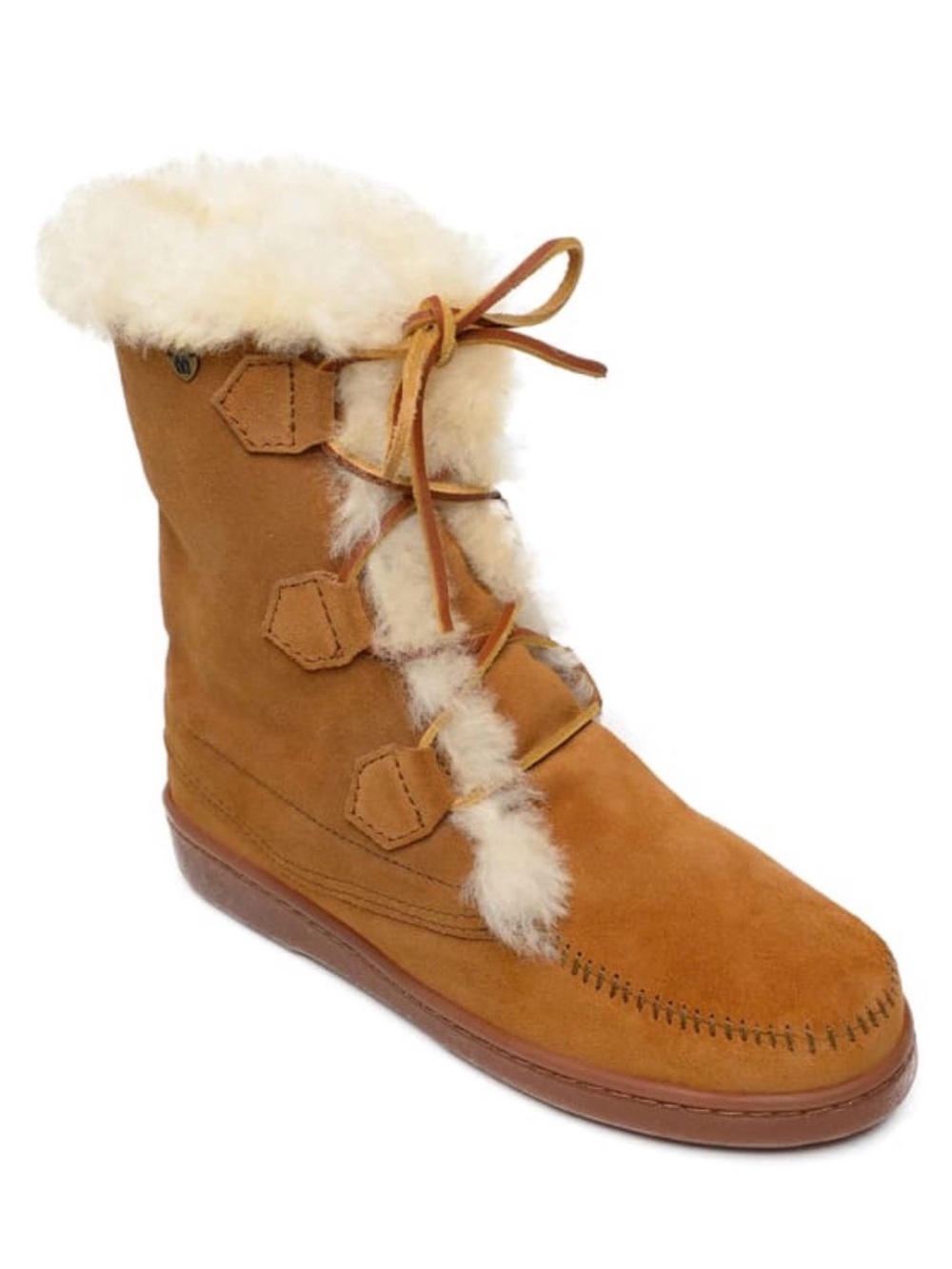 Minnetonka Chestnut Suede Shearling Lace-Up Boot